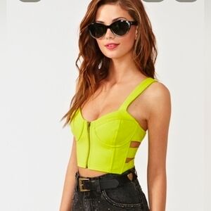 NWT/ Fora Neon Lime Zip-Front Bustier Crop Top Mediun